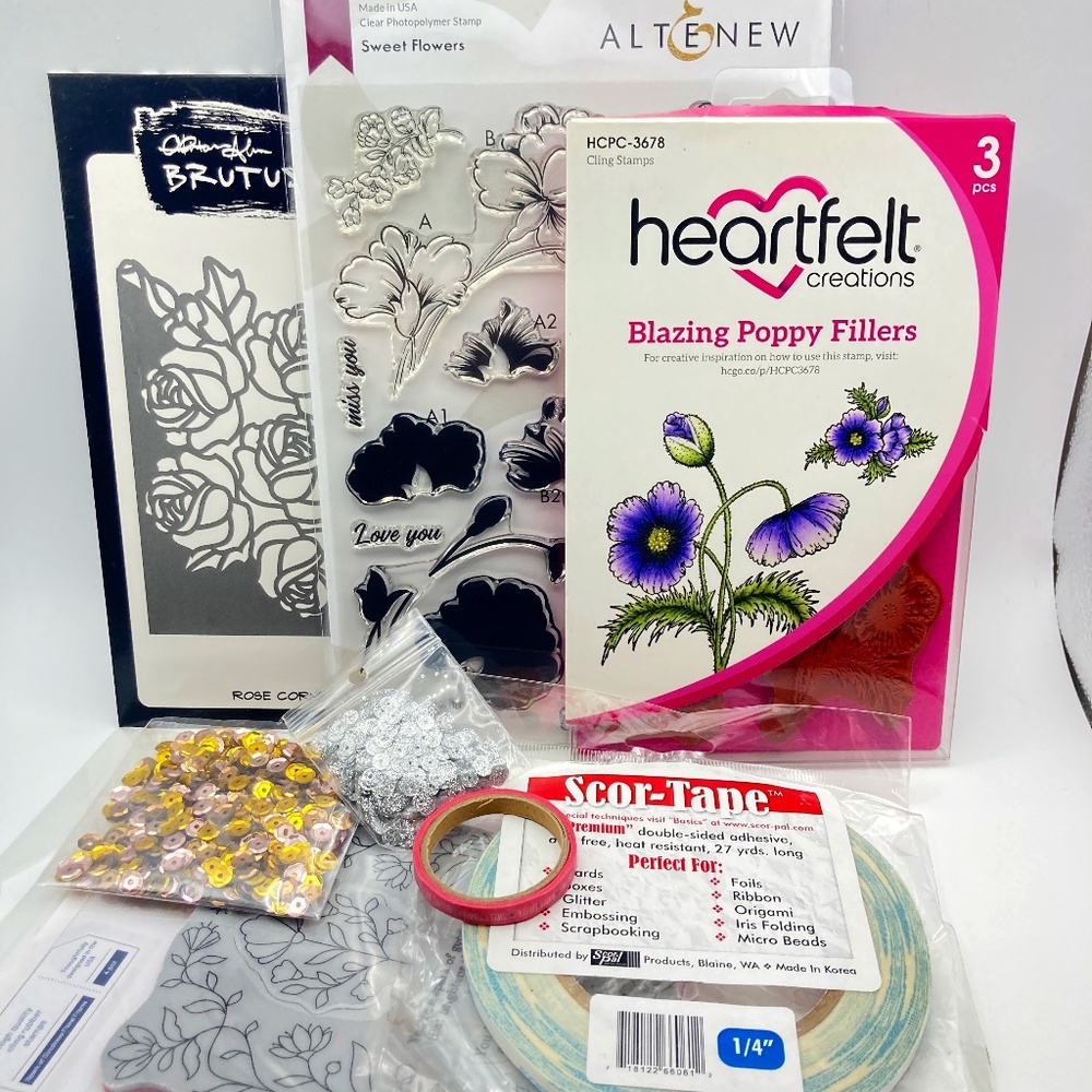 Papercrafting Bundle — Stamps, Die, Double Sided Tape, and More!